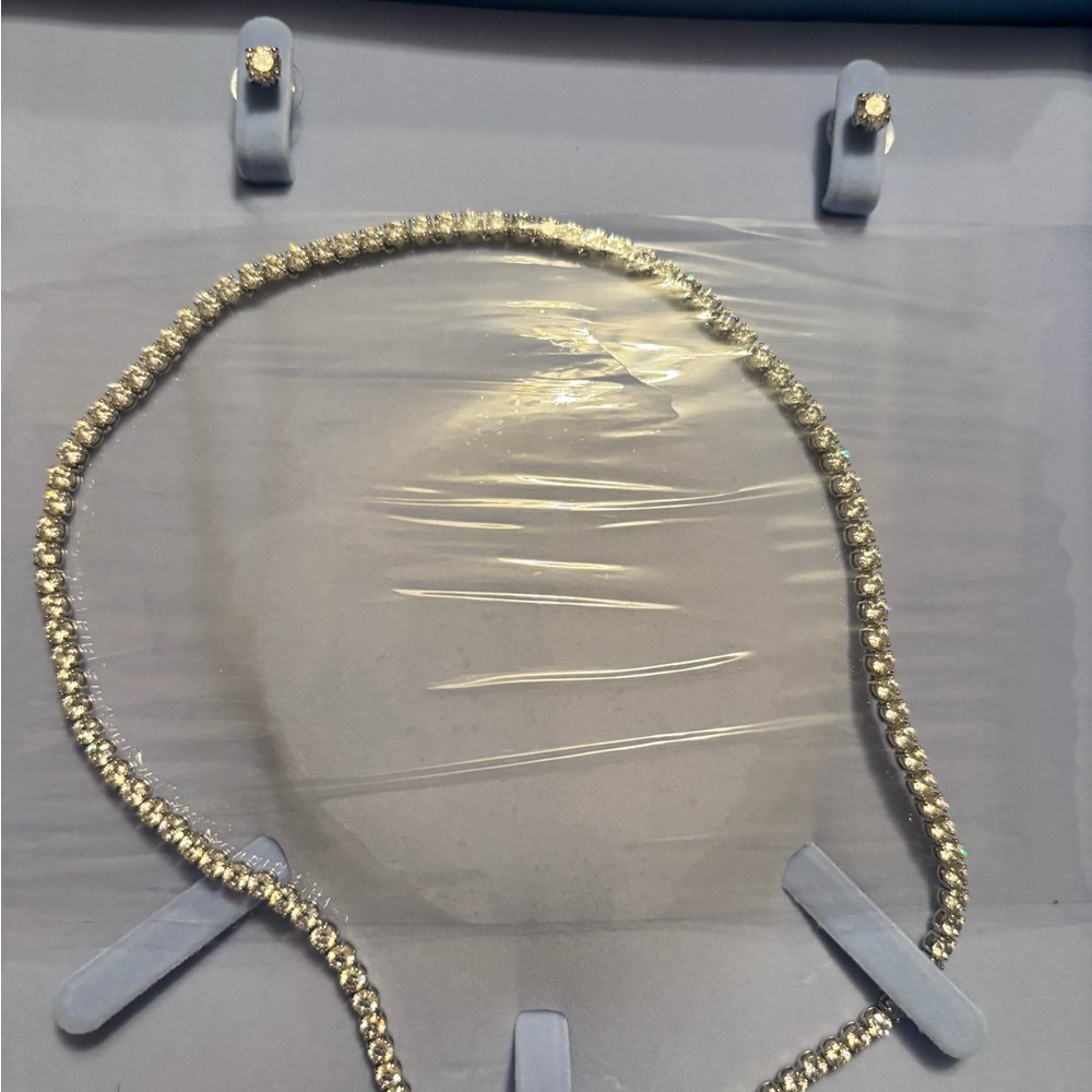 Swarovski Silver-Tone Crystal Tennis Necklace with Stud Earrings - Picture 3 of 6